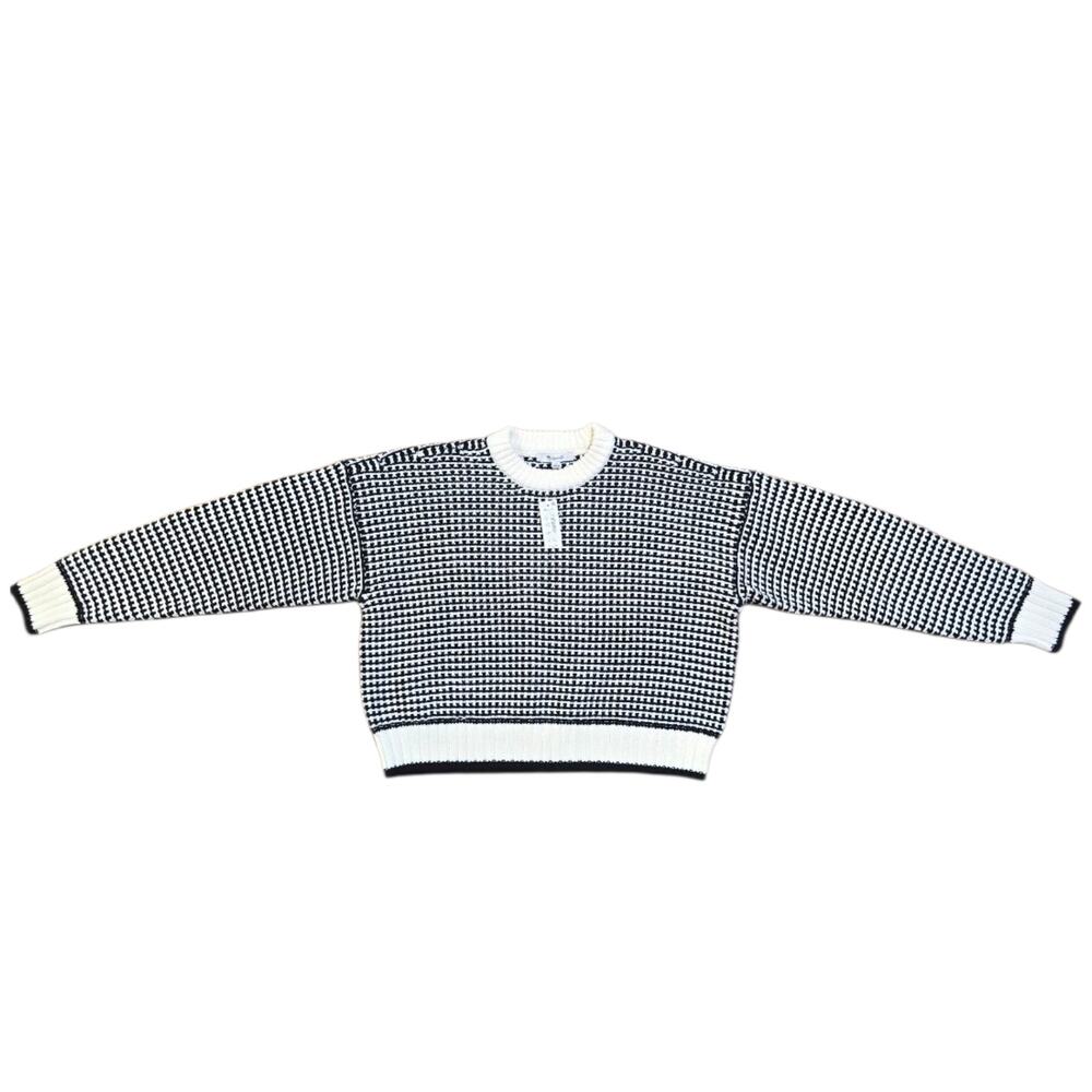 NWT Madewell Black White Textured Knit Cropped Oversized Crewneck XS Fits L/XL - Picture 4 of 10